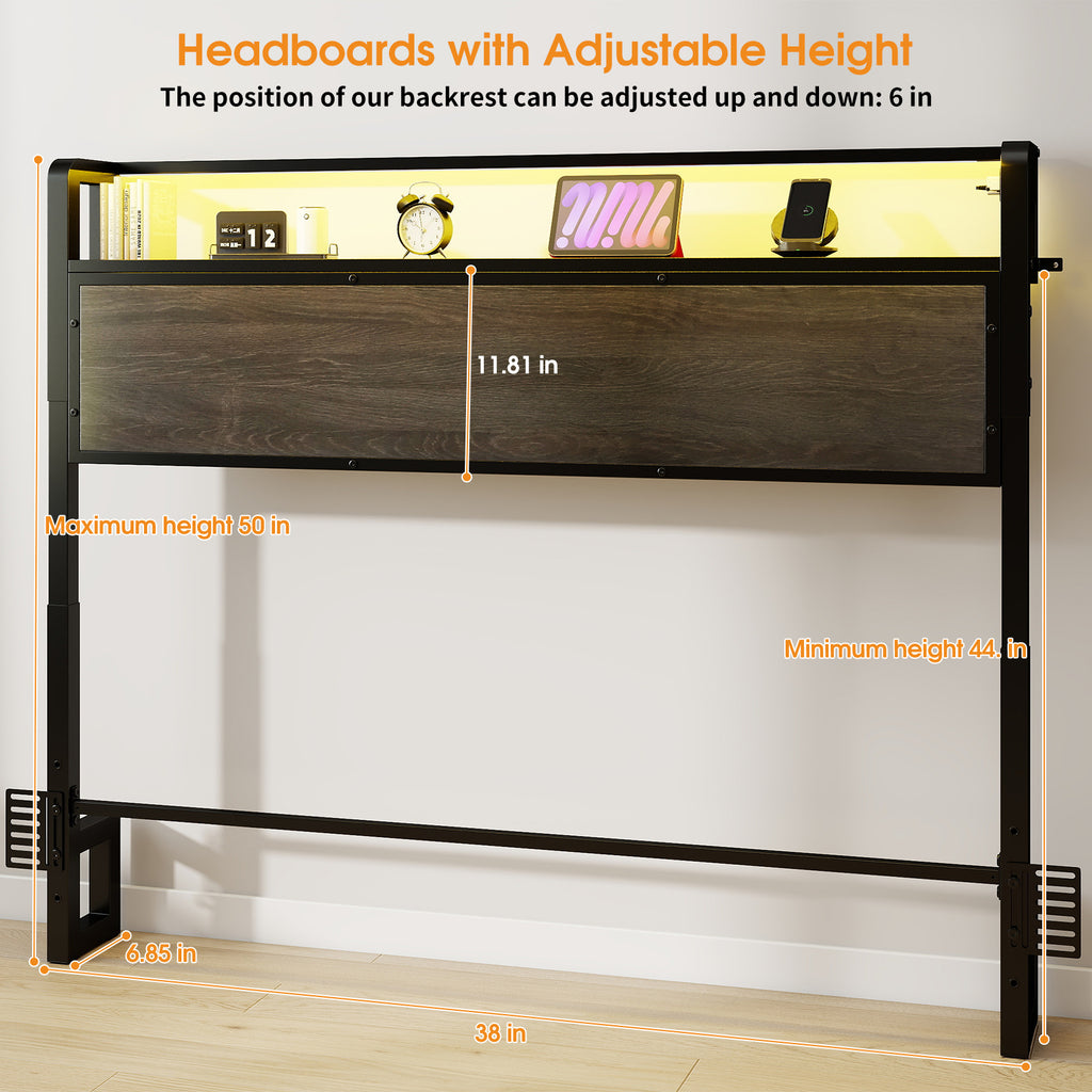 Convertible Reversible Headboard with RGB LED & Charging Station - twin/full/queen