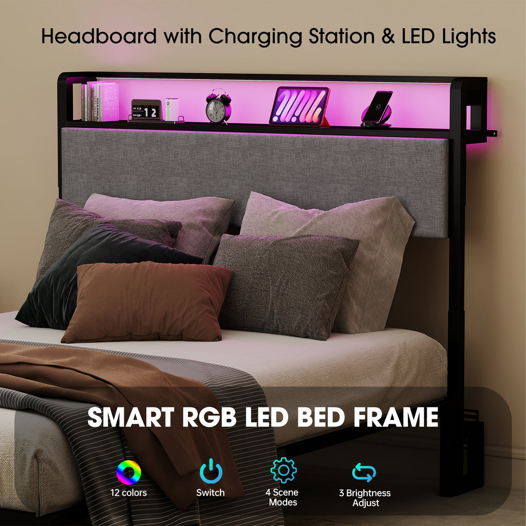 Convertible Reversible Headboard with RGB LED & Charging Station - twin/full/queen