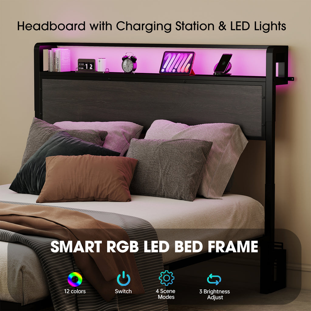 Convertible Reversible Headboard with RGB LED & Charging Station - twin/full/queen