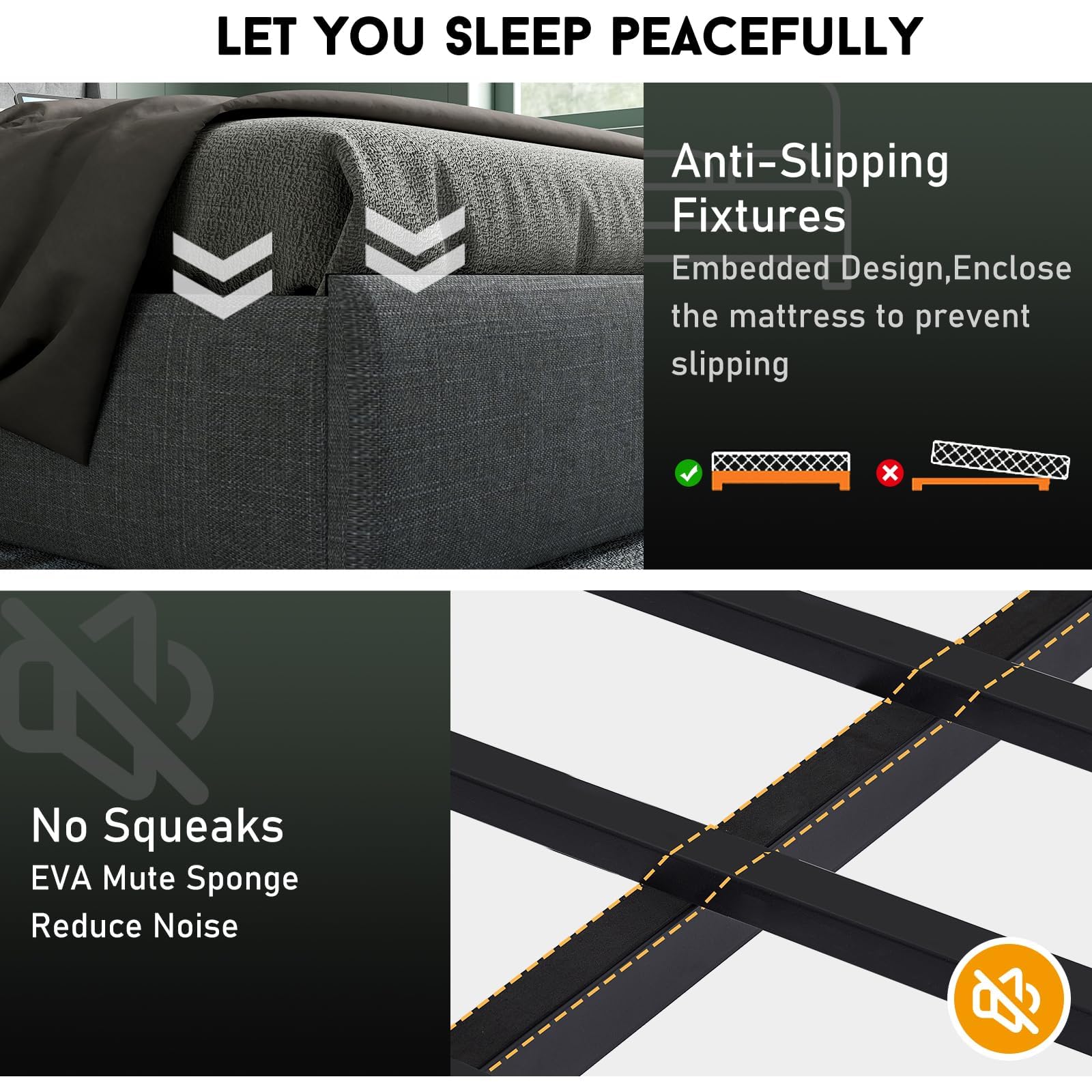 Queen Bed Frame with Headboard and 2 Storage Drawers