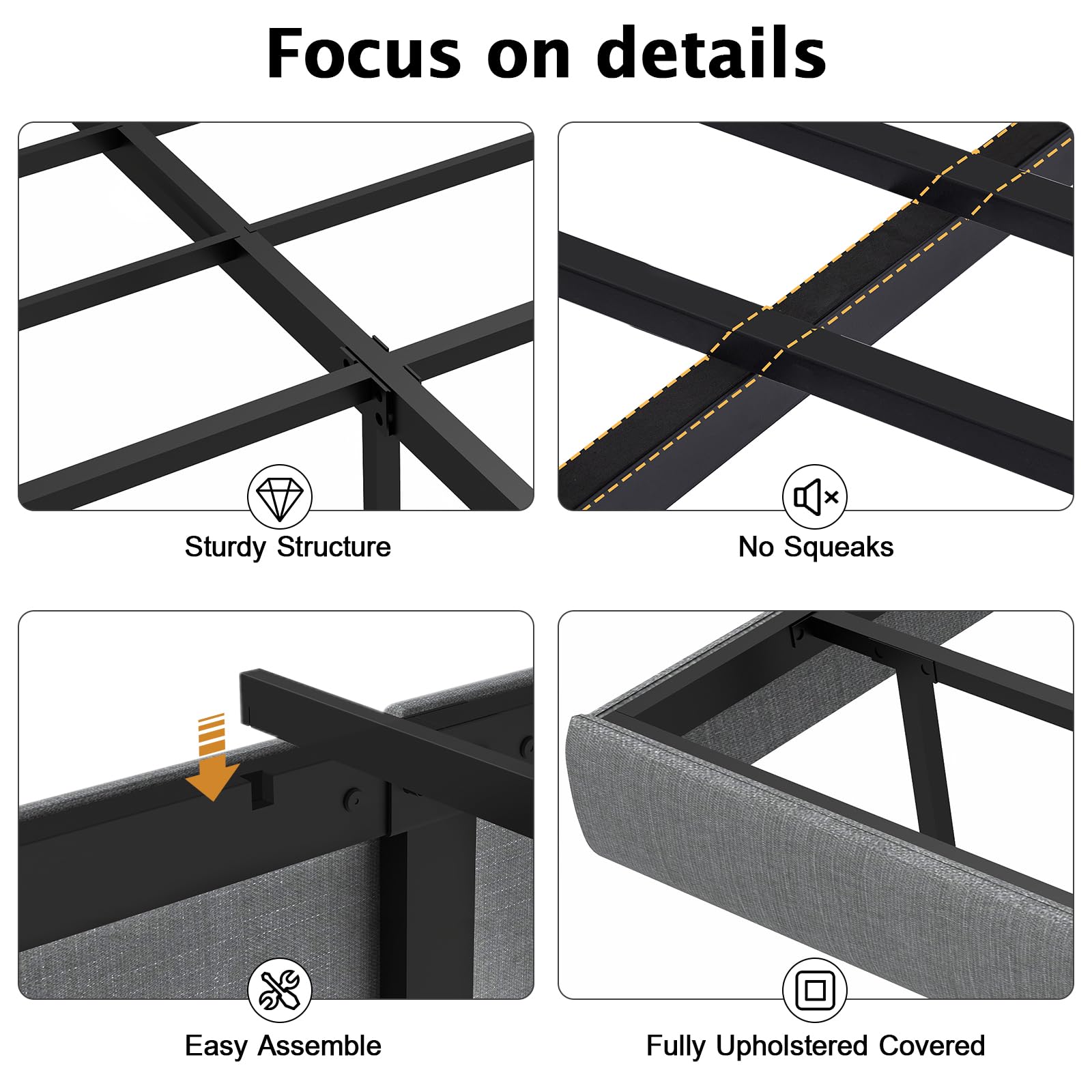 Floating Bed Frame Queen with LED Lights,No Box Spring Needed, Noise Free