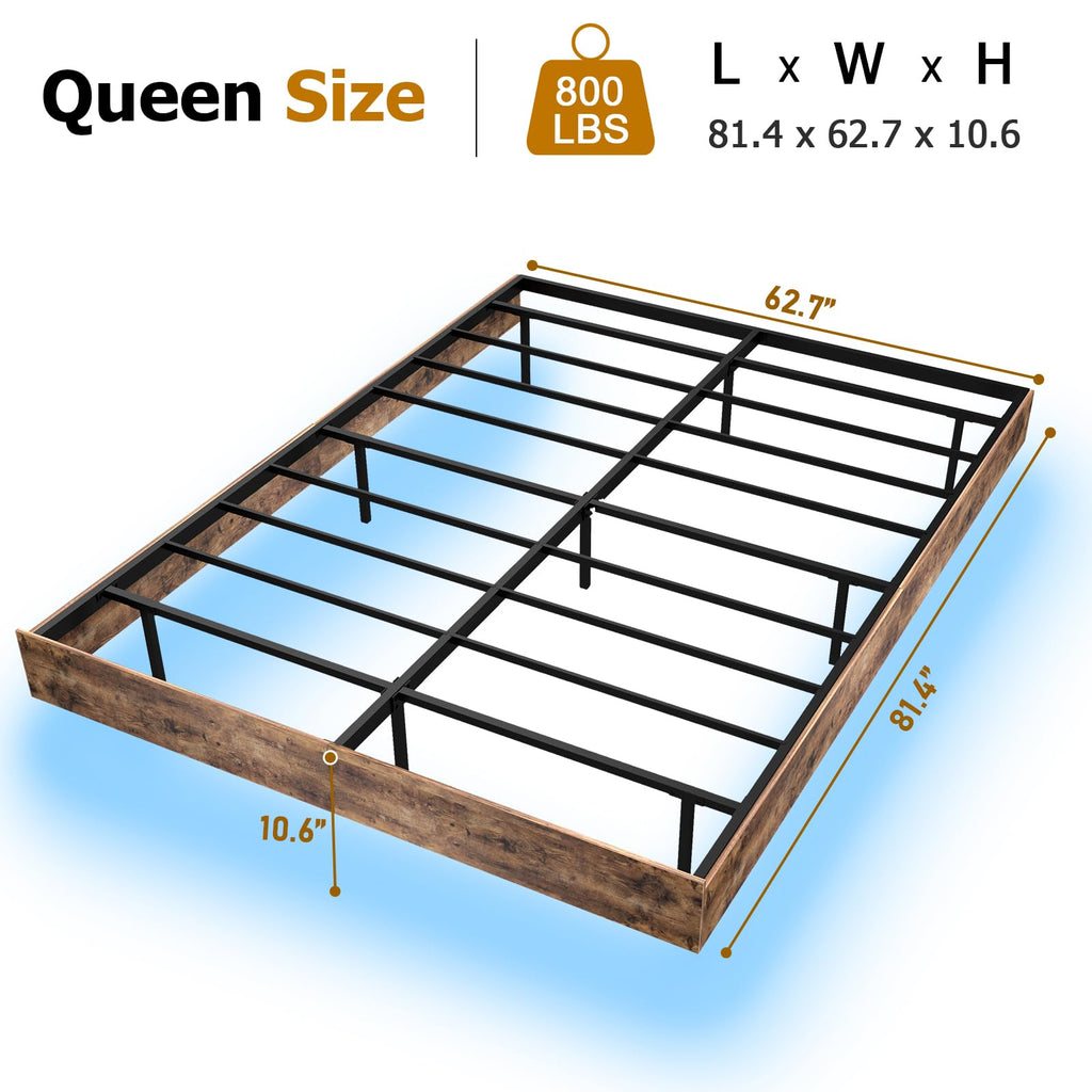 Floating Bed Frame Queen with LED Lights,No Box Spring Needed, Noise Free