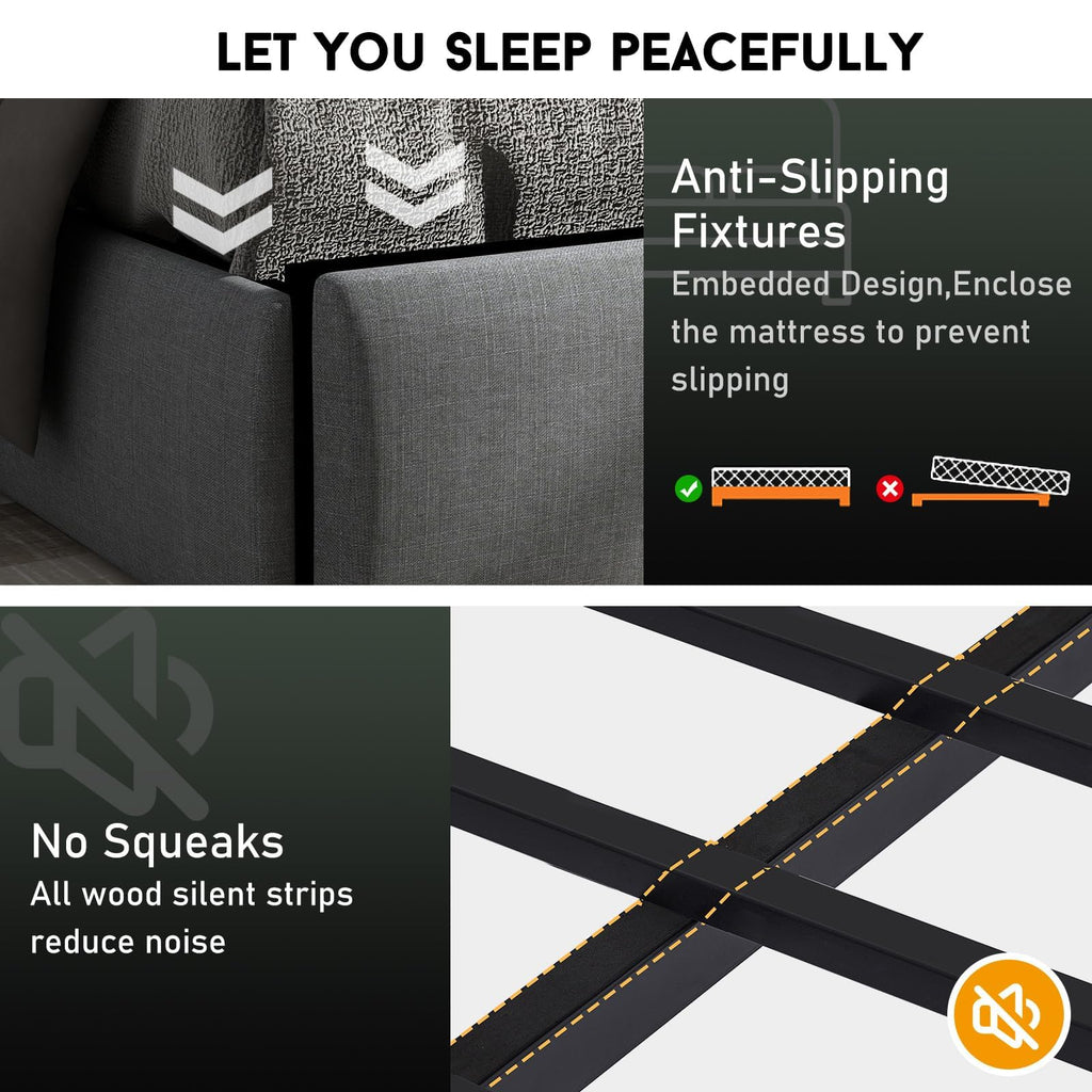 Queen Bed Frame with Headboard and 2 Storage Drawers