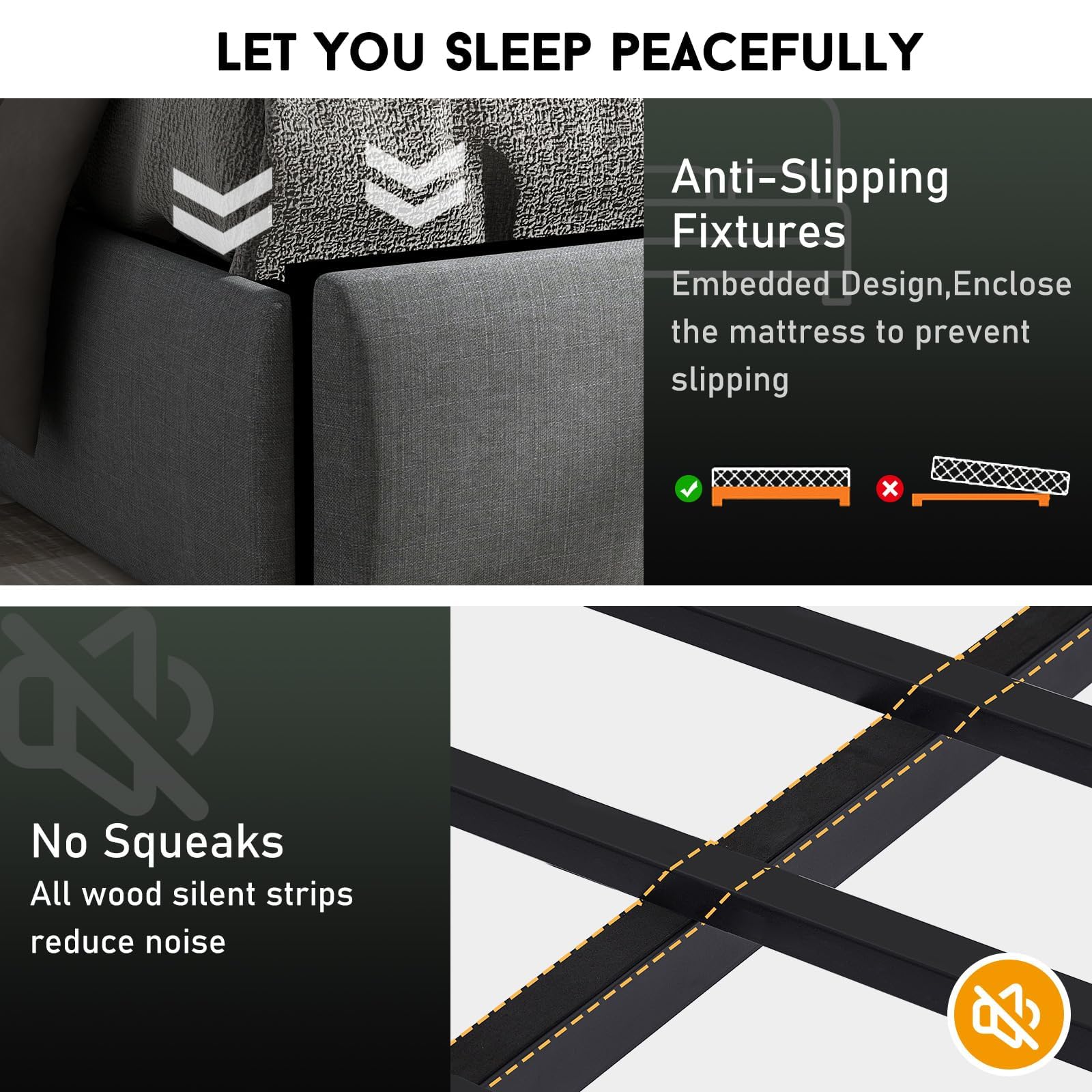 Queen Bed Frame with Headboard and 2 Storage Drawers