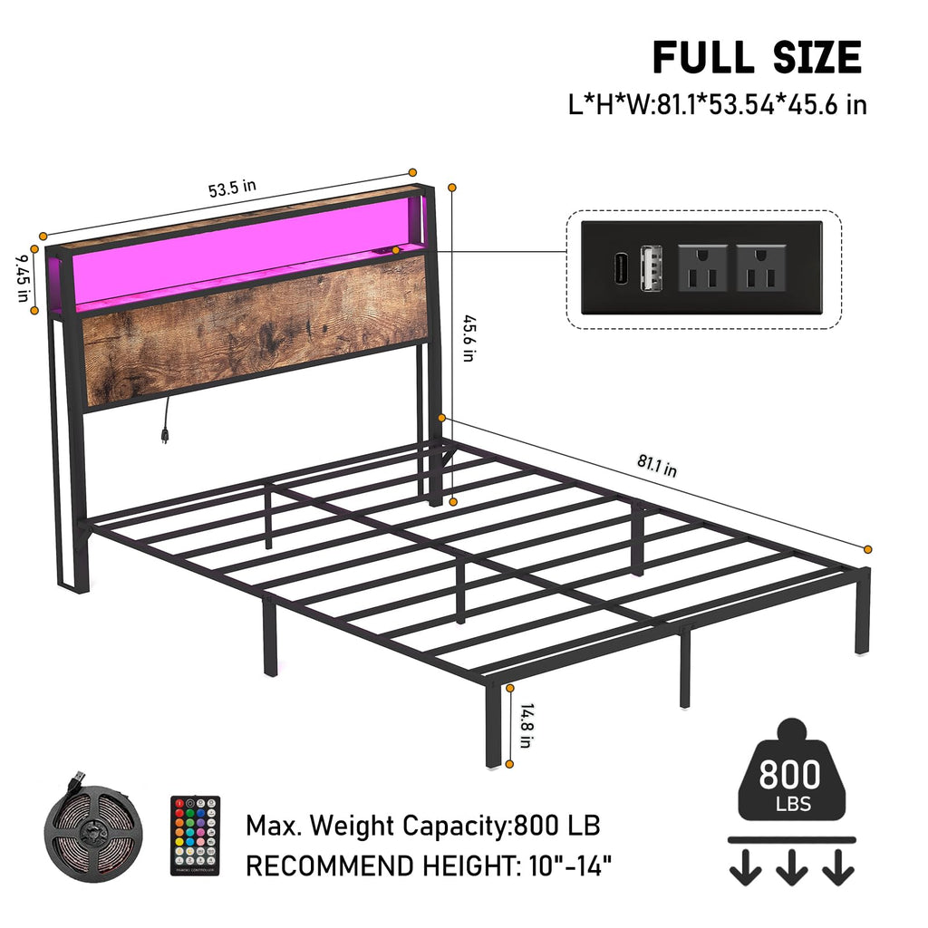 Full Size Lift Up Storage Bed Frame with Charging Station
