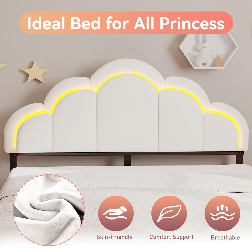 Chic Double Wavy Headboard Velvet Princess Platform Bed