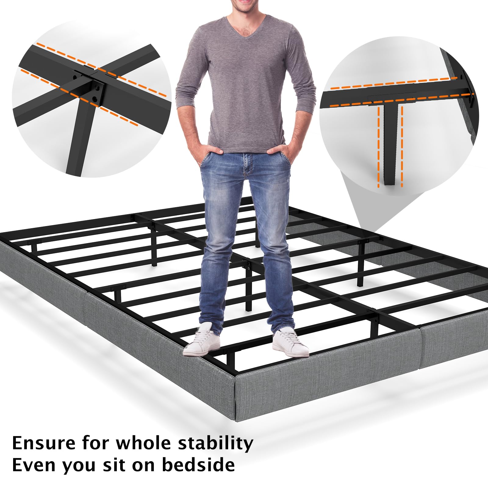 Floating Bed Frame Queen with LED Lights,No Box Spring Needed, Noise Free