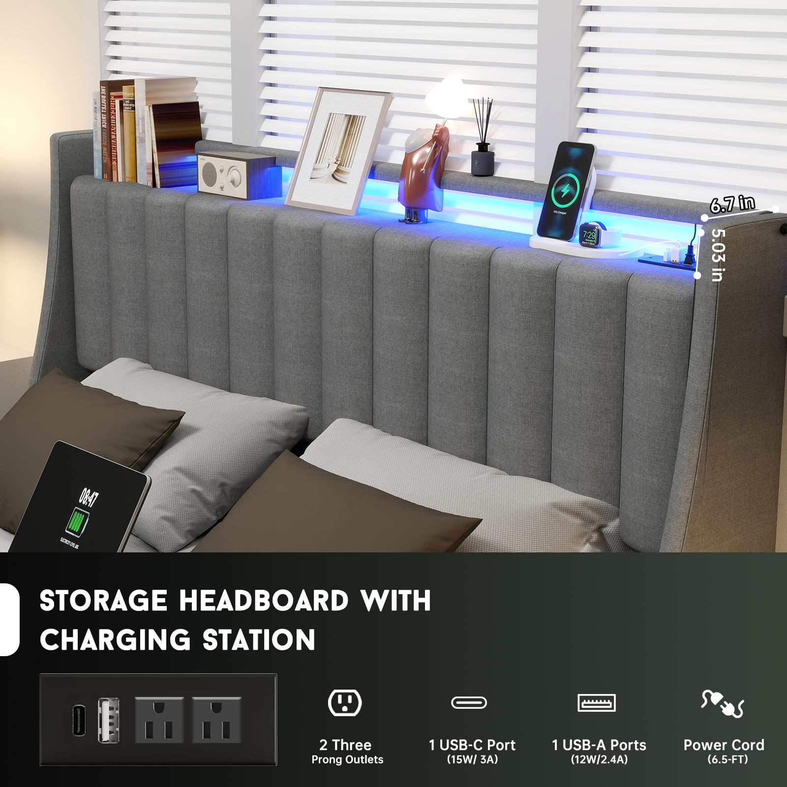 Queen Bed Frame with Headboard and 2 Storage Drawers