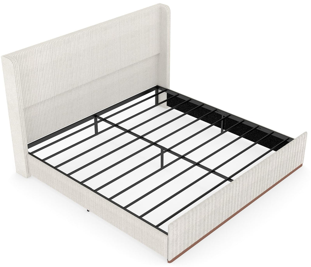 Queen Size Upholstered Platform Bed Frame, Soft Corduroy Bed Frame Queen with 47" Headboard, Solid Steel Slats, No Box Spring Needed, Noise Free, Easy Assembly, Cream