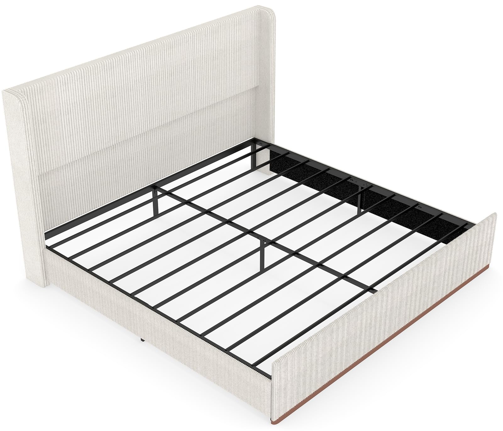 Queen Size Upholstered Platform Bed Frame, Soft Corduroy Bed Frame Queen with 47" Headboard, Solid Steel Slats, No Box Spring Needed, Noise Free, Easy Assembly, Cream
