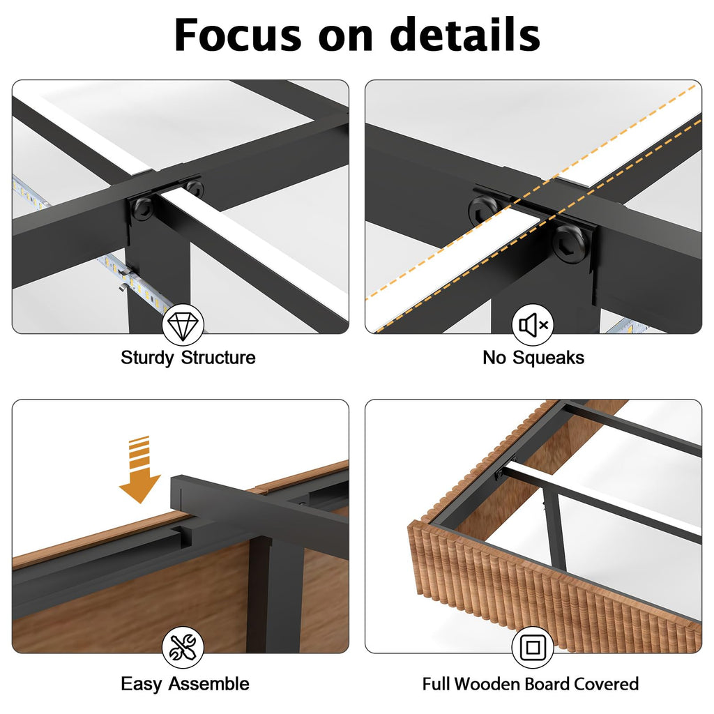 Floating Bed Frame Queen with LED Lights,No Box Spring Needed, Noise Free