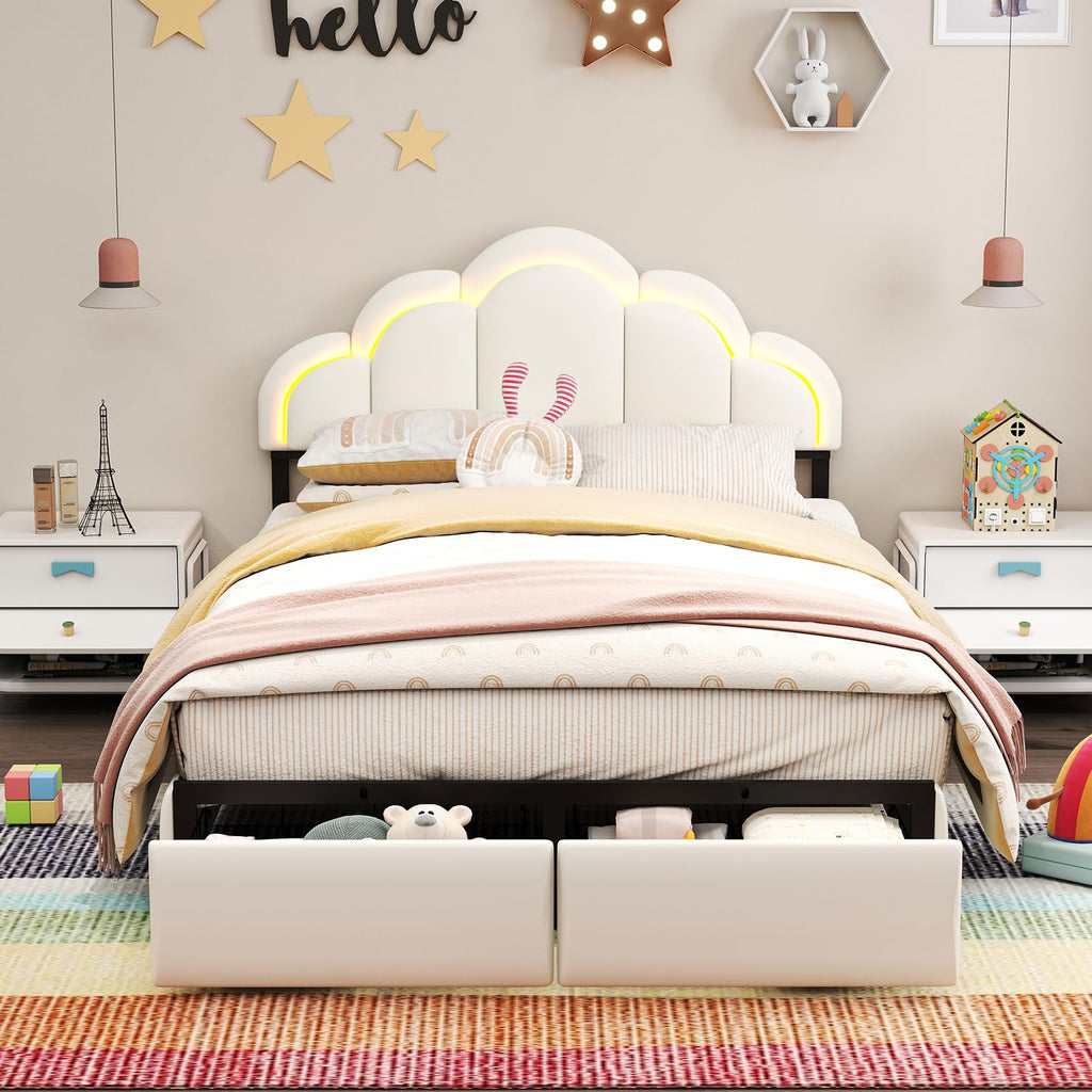 Chic Double Wavy Headboard Velvet Princess Platform Bed