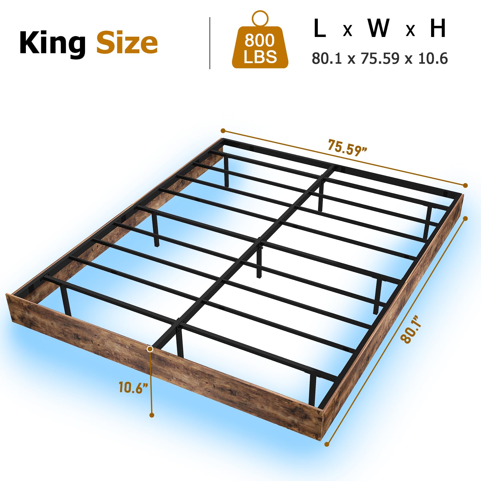 Floating Bed Frame Queen with LED Lights,No Box Spring Needed, Noise Free