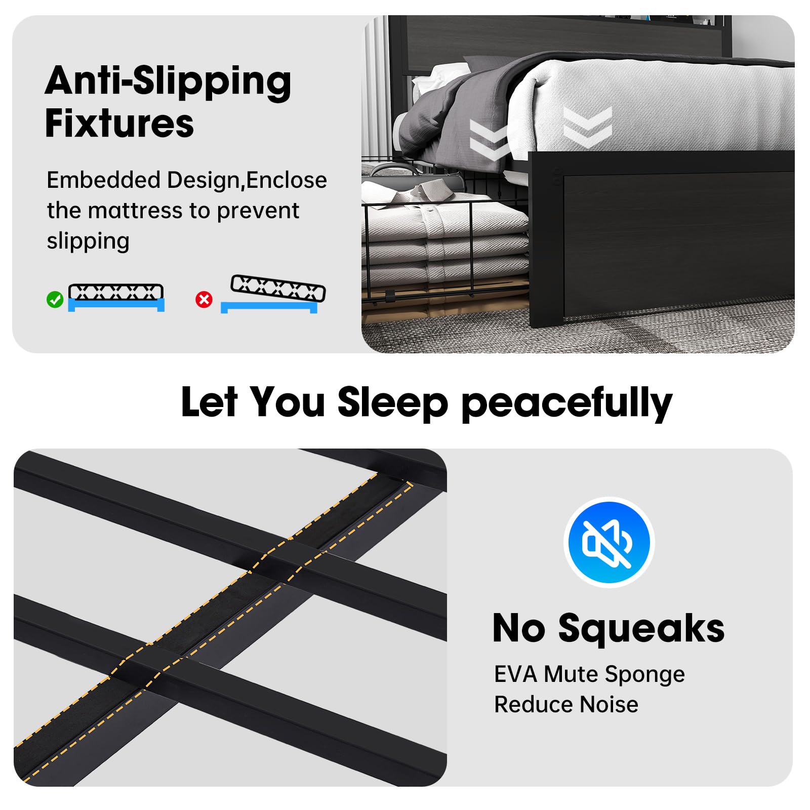 Full Size Lift Up Storage Bed Frame with Charging Station