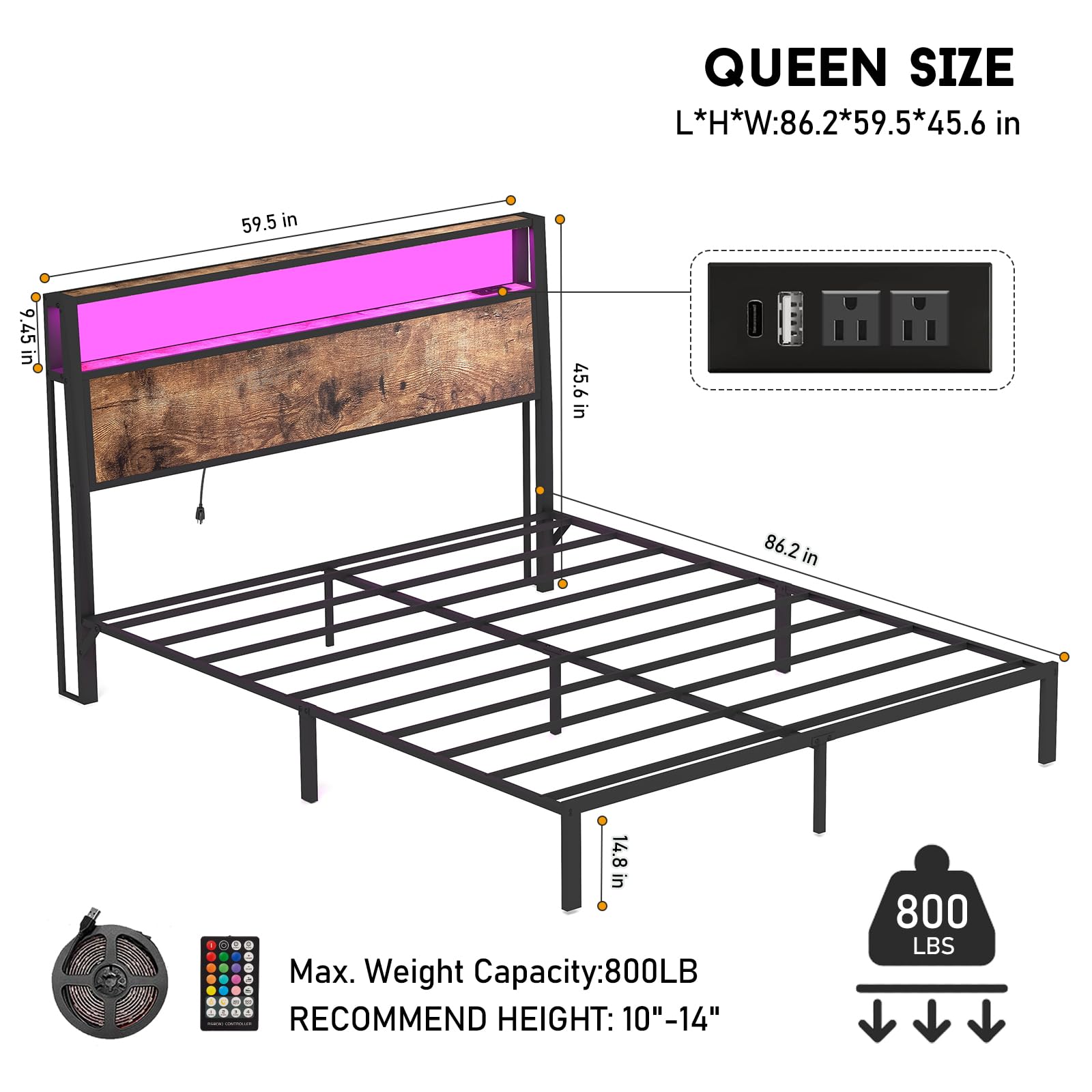 Full Size Lift Up Storage Bed Frame with Charging Station