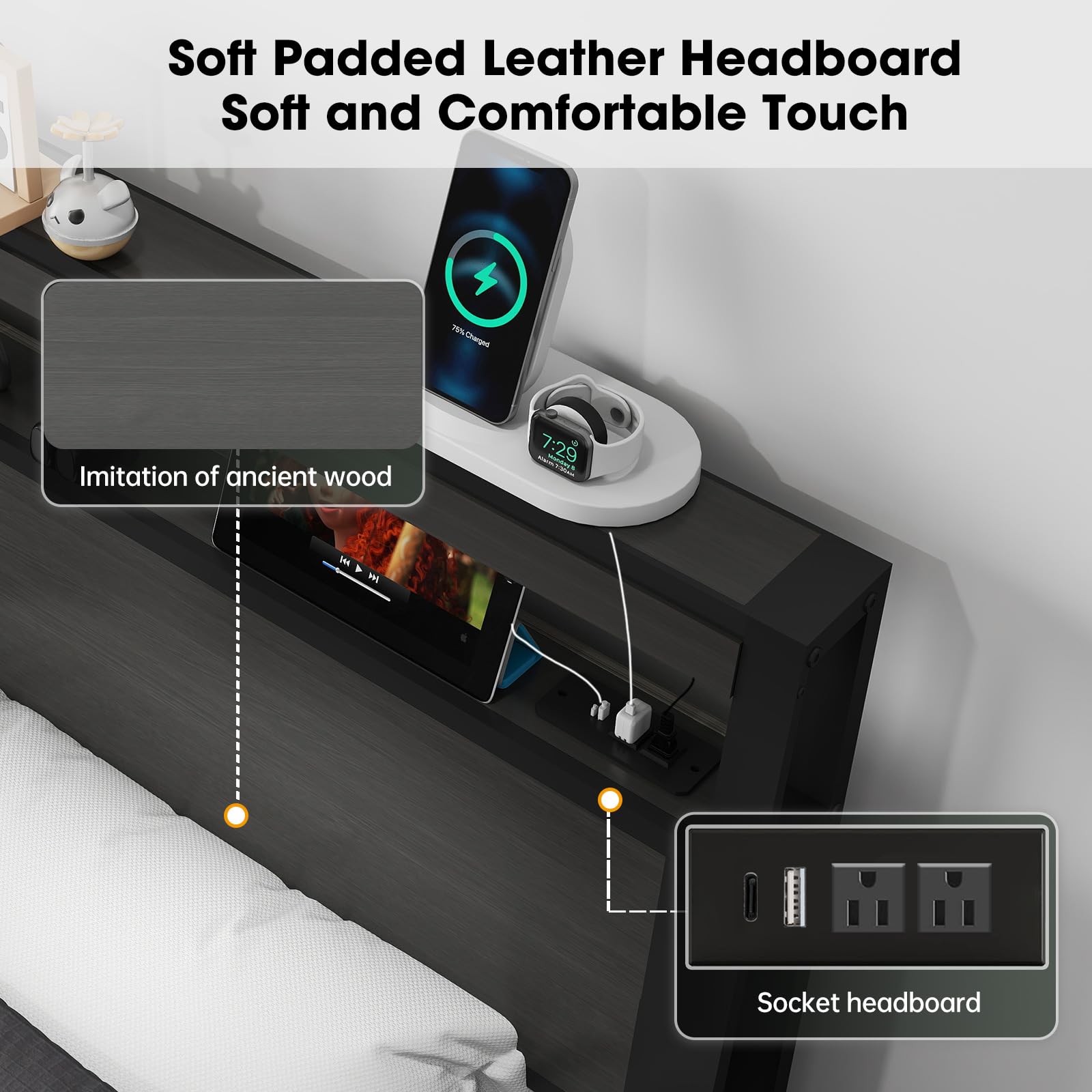 Full Size Lift Up Storage Bed Frame with Charging Station