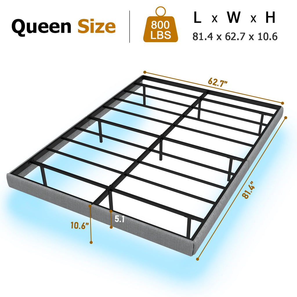 Floating Bed Frame Queen with LED Lights,No Box Spring Needed, Noise Free