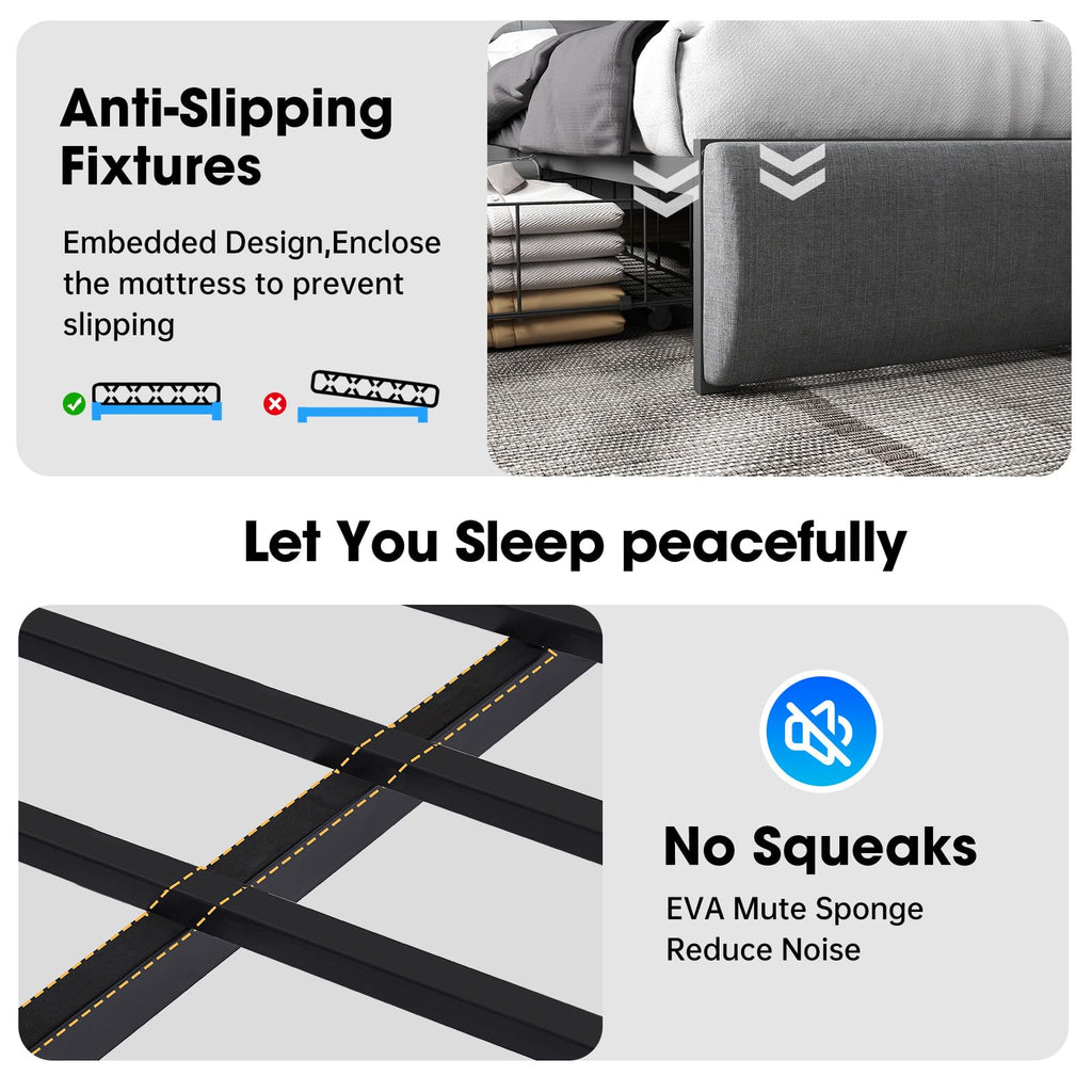 Queen Bed Frame with Headboard and 2 Storage Drawers