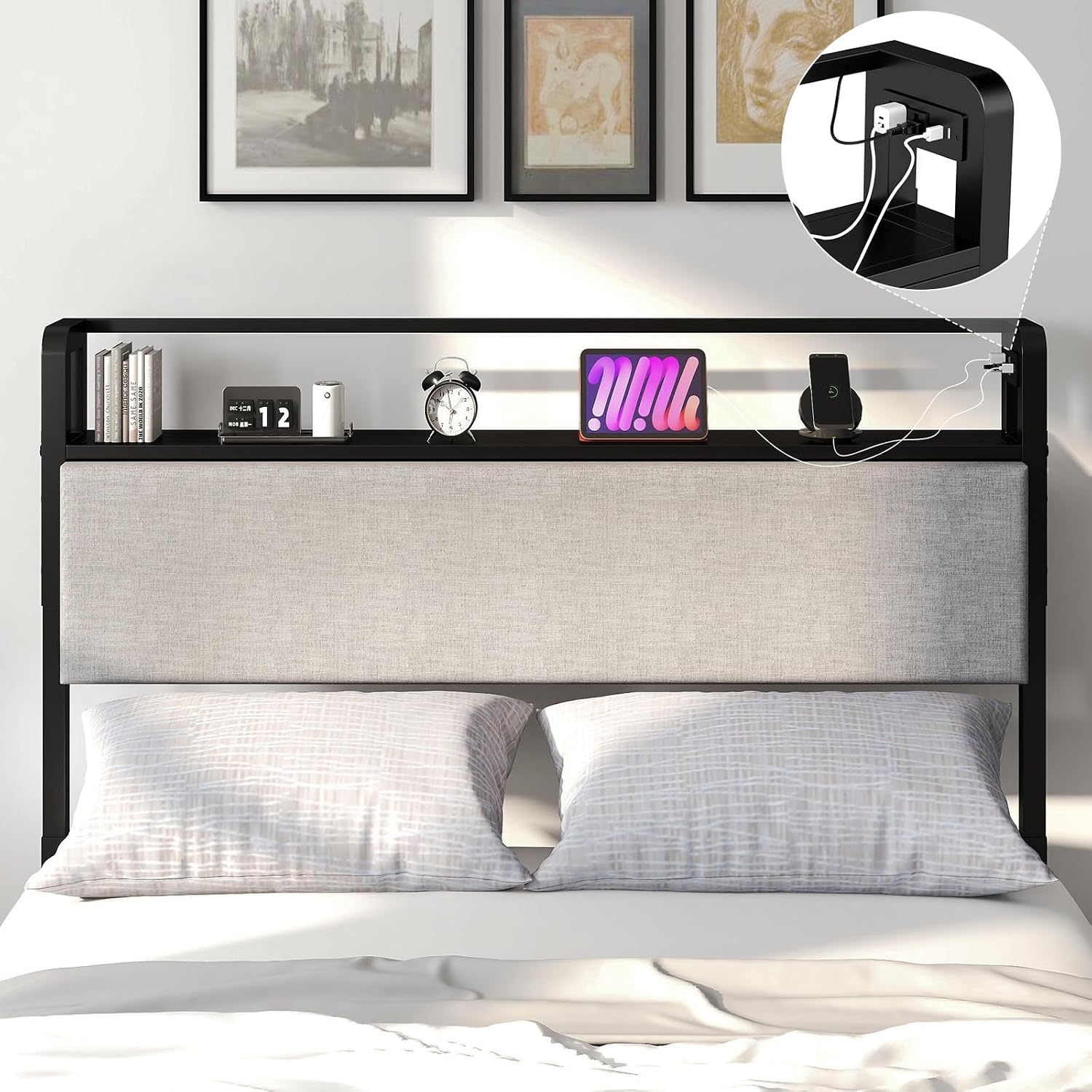 Convertible Reversible Headboard with RGB LED & Charging Station - twin/full/queen