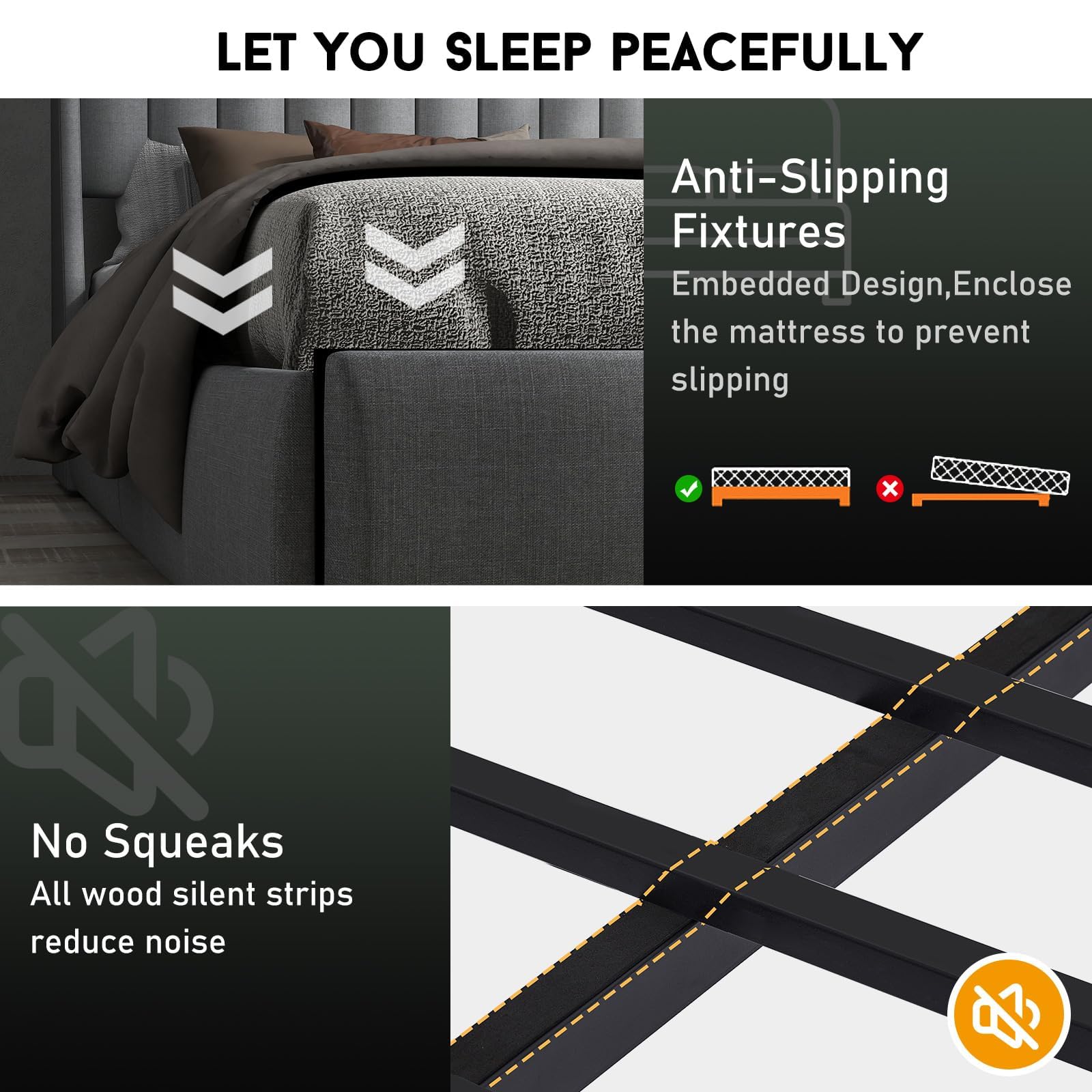 Queen Bed Frame with Headboard and 2 Storage Drawers