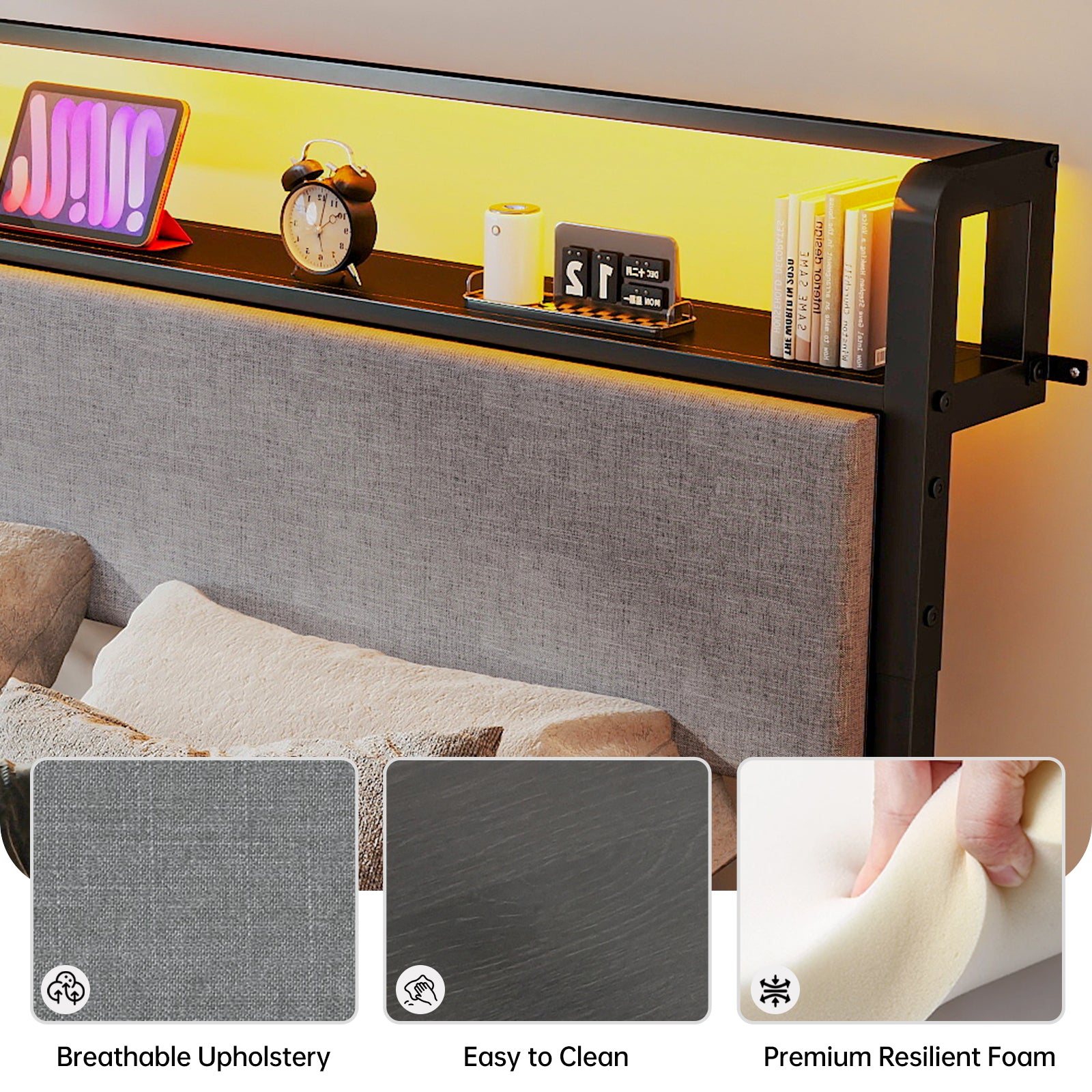 Convertible Reversible Headboard with RGB LED & Charging Station - twin/full/queen
