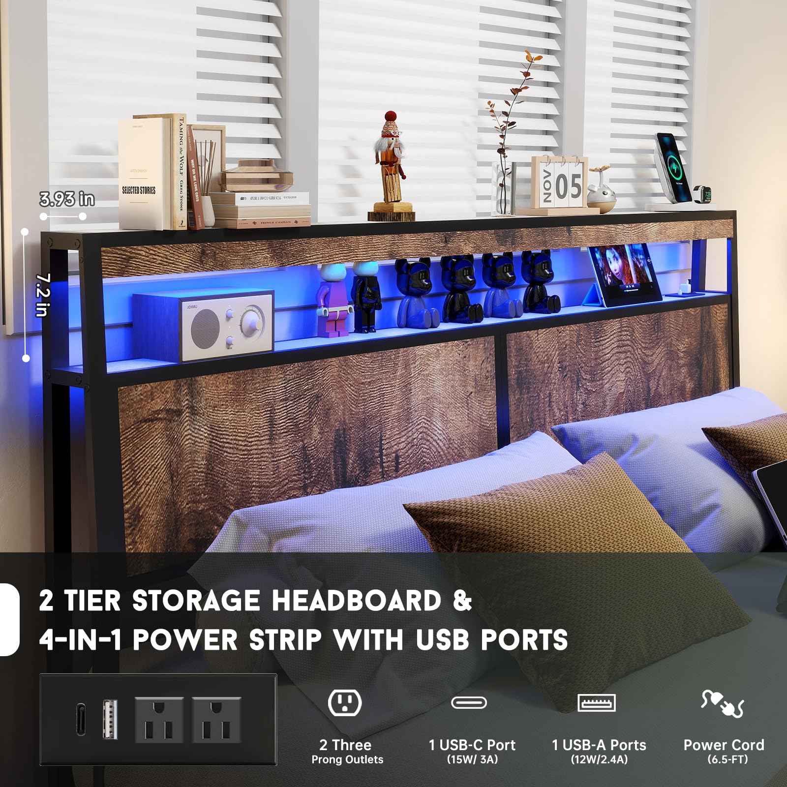 Full Size Lift Up Storage Bed Frame with Charging Station