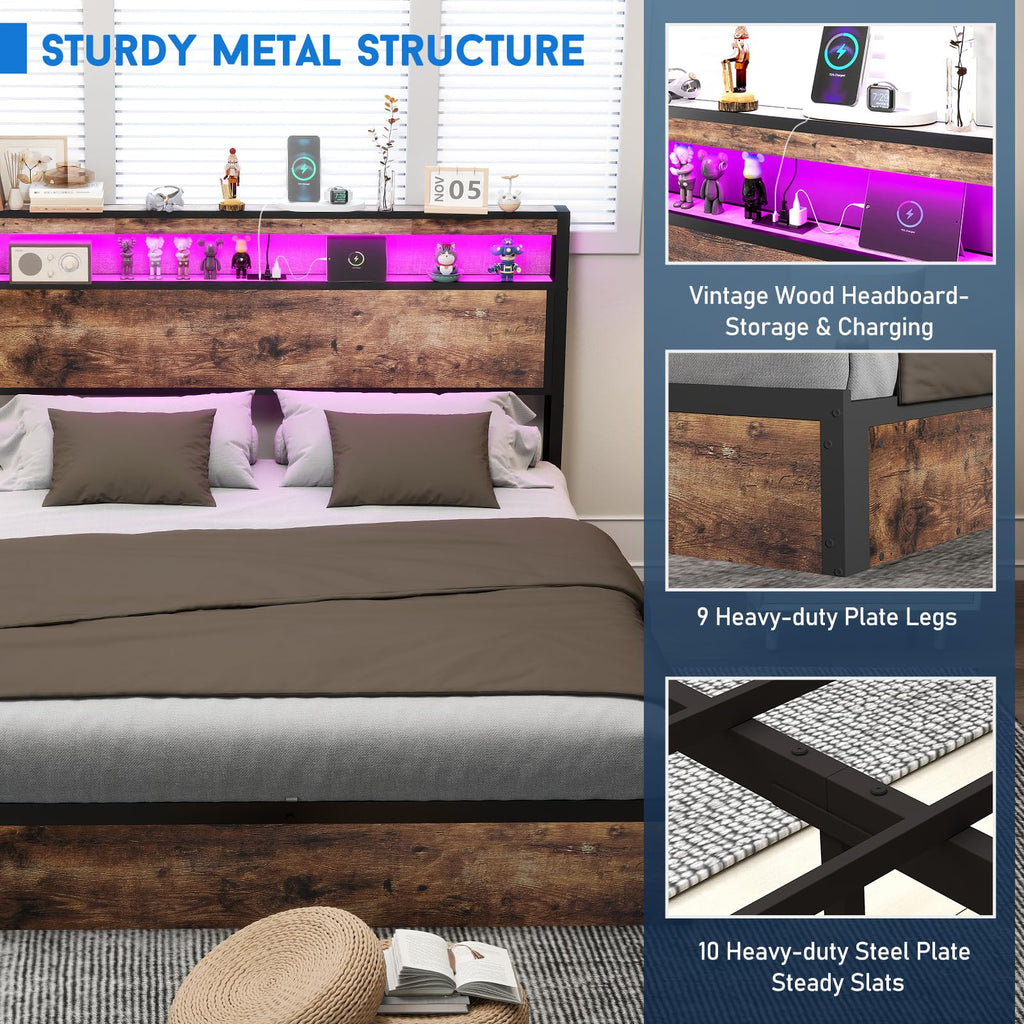Full Size Lift Up Storage Bed Frame with Charging Station