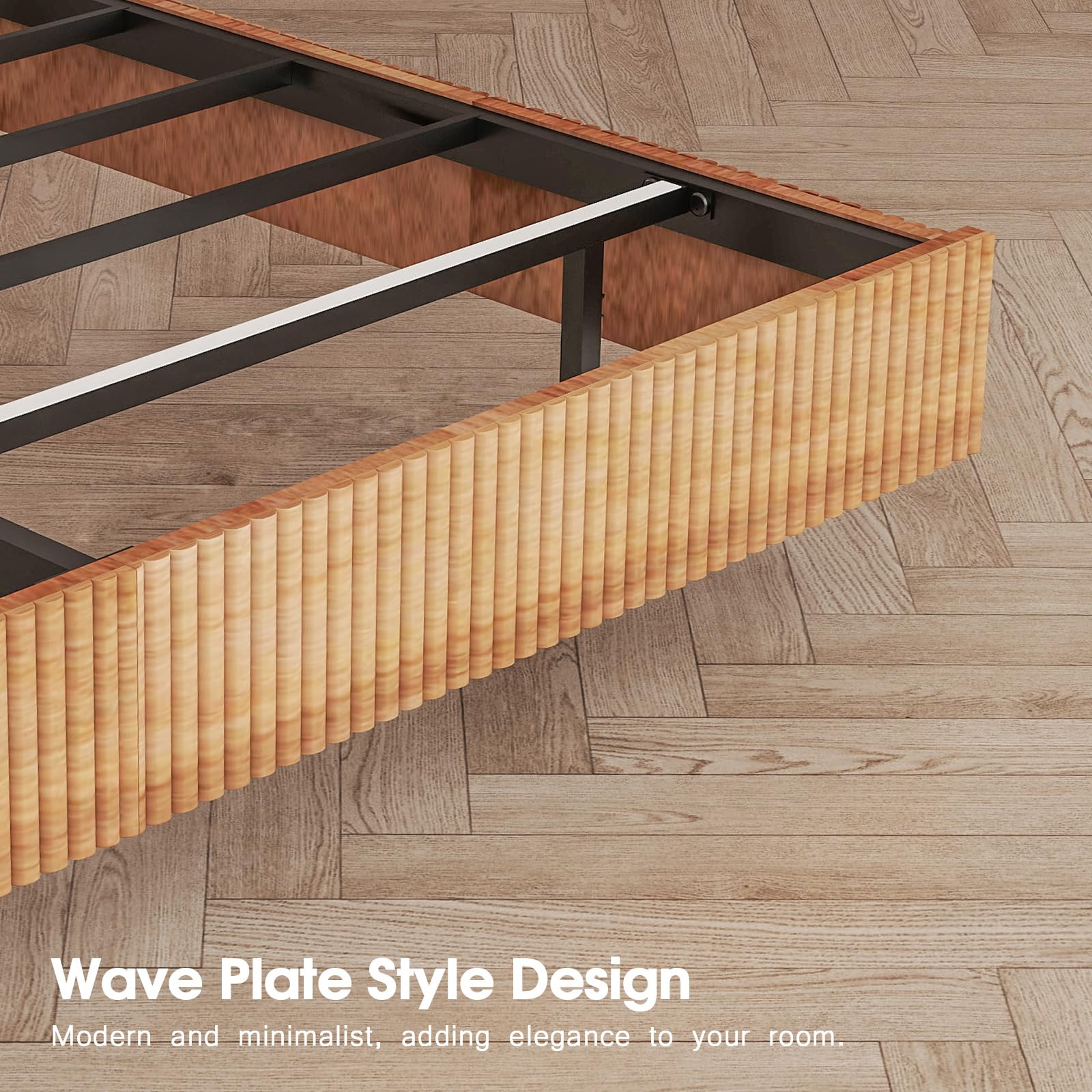 Floating Bed Frame Queen with LED Lights,No Box Spring Needed, Noise Free