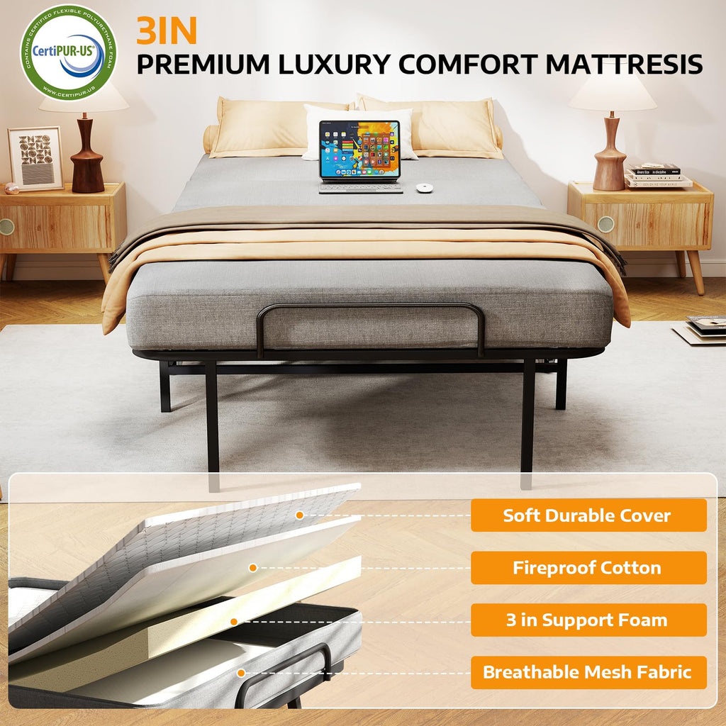 Folding Bed with Mattress for Adults, Portable Foldable Roll Away Bed on Wheels