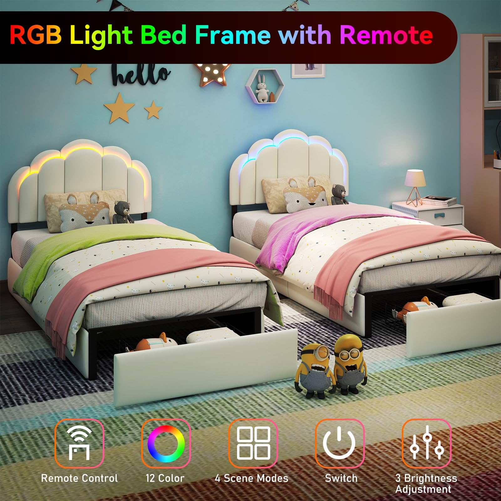 Chic Double Wavy Headboard Velvet Princess Platform Bed