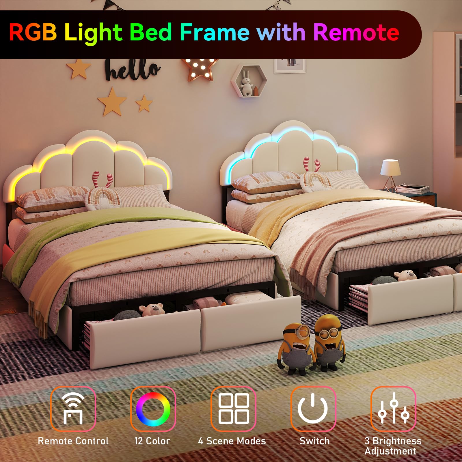 Chic Double Wavy Headboard Velvet Princess Platform Bed