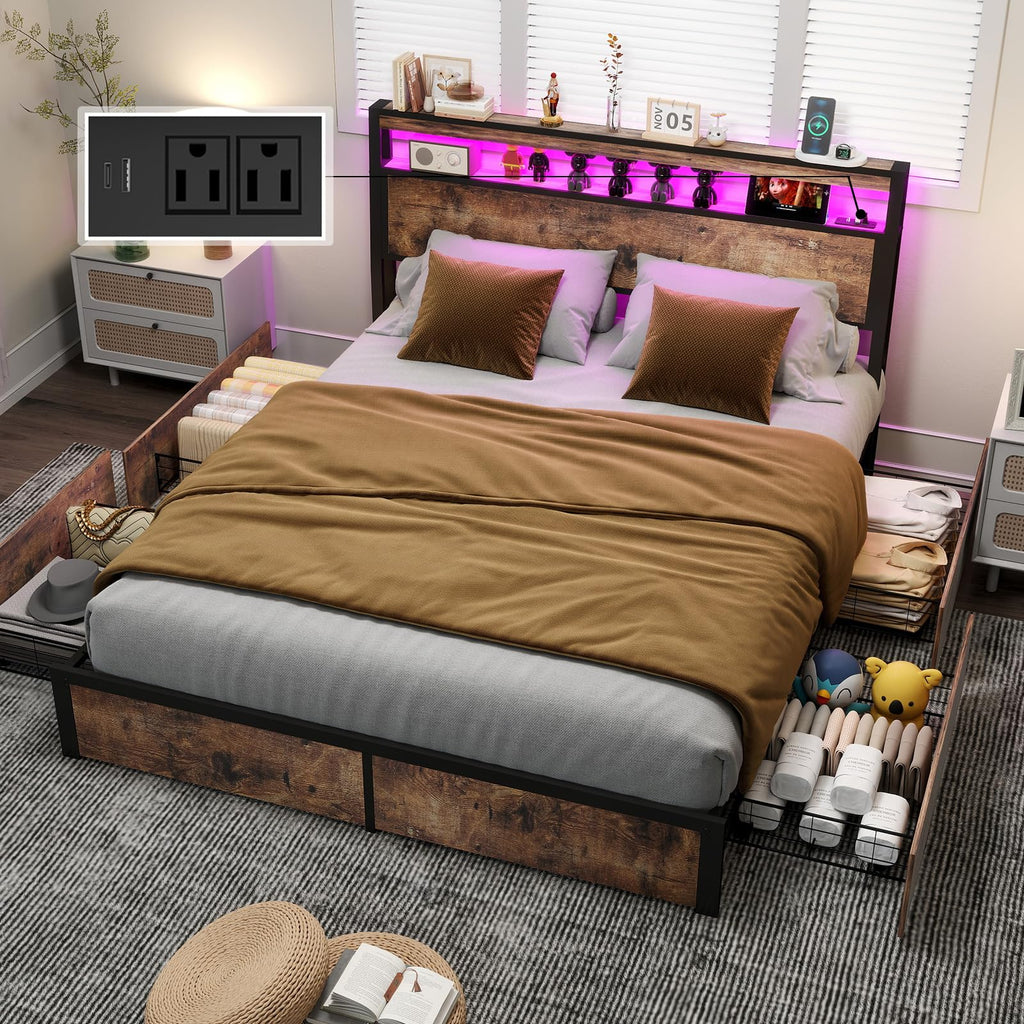Full Size Lift Up Storage Bed Frame with Charging Station