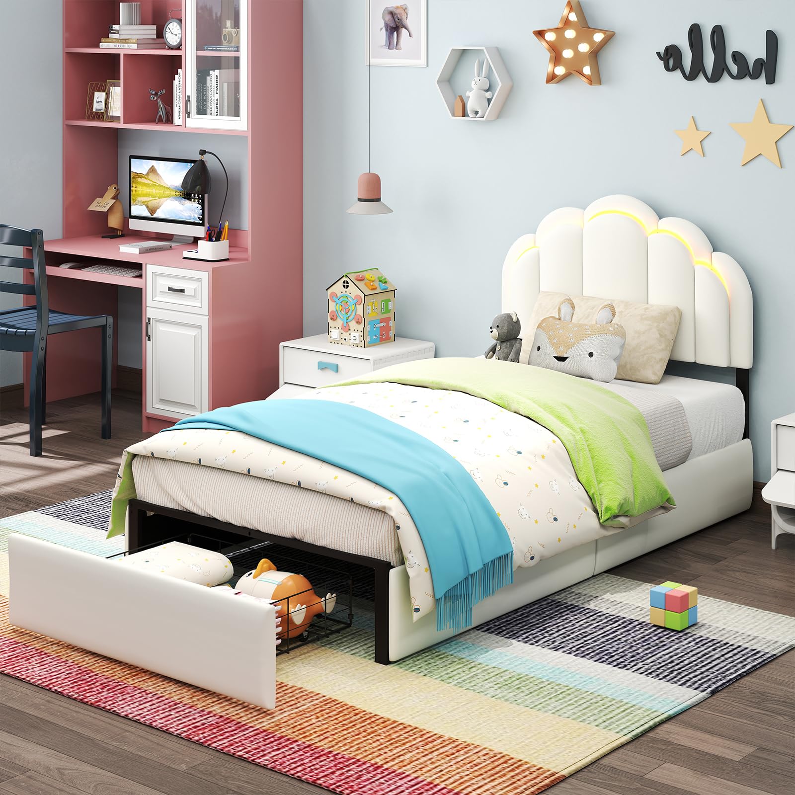 Chic Double Wavy Headboard Velvet Princess Platform Bed