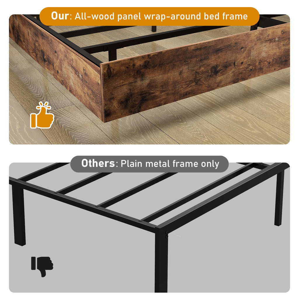 Floating Bed Frame Queen with LED Lights,No Box Spring Needed, Noise Free