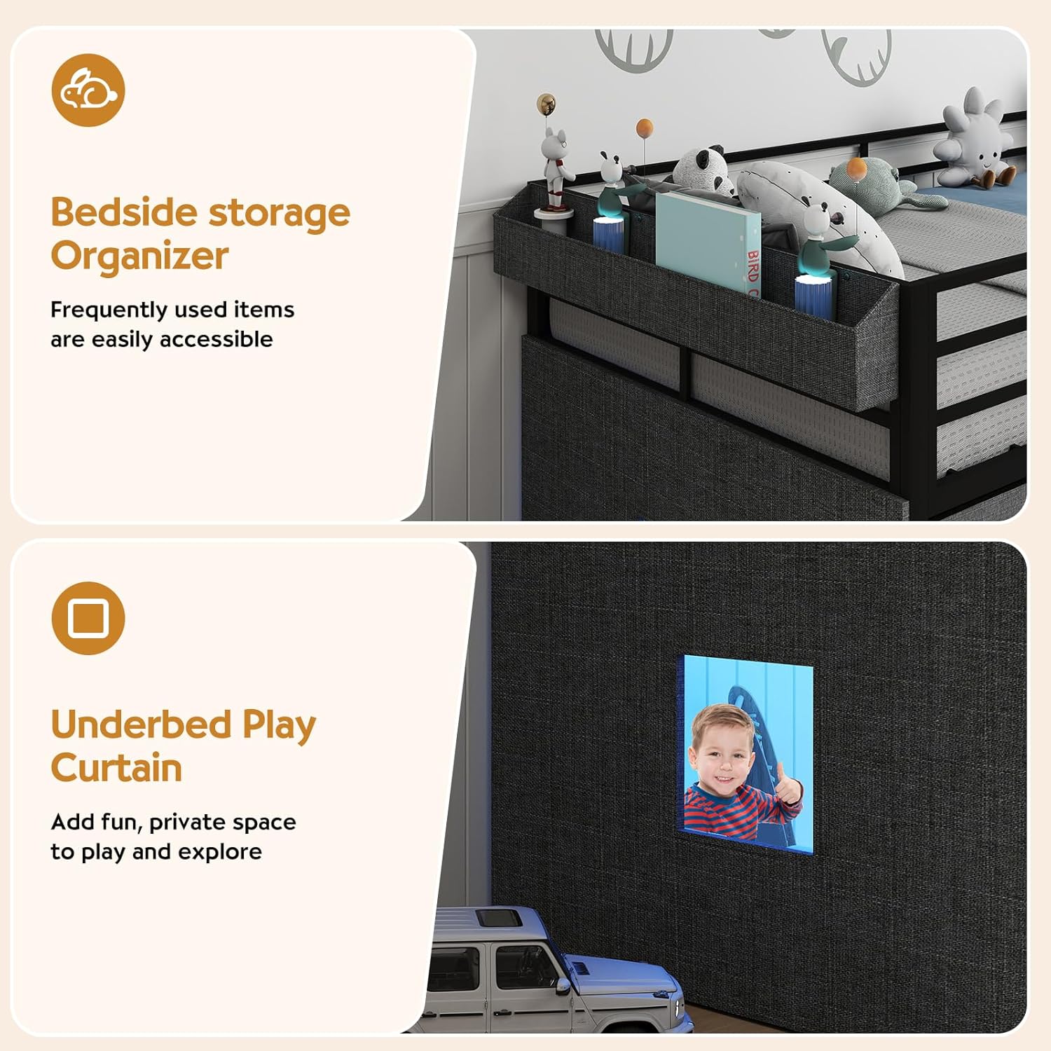 Low Loft Bed with 7 Storage Drawers and Bookcase