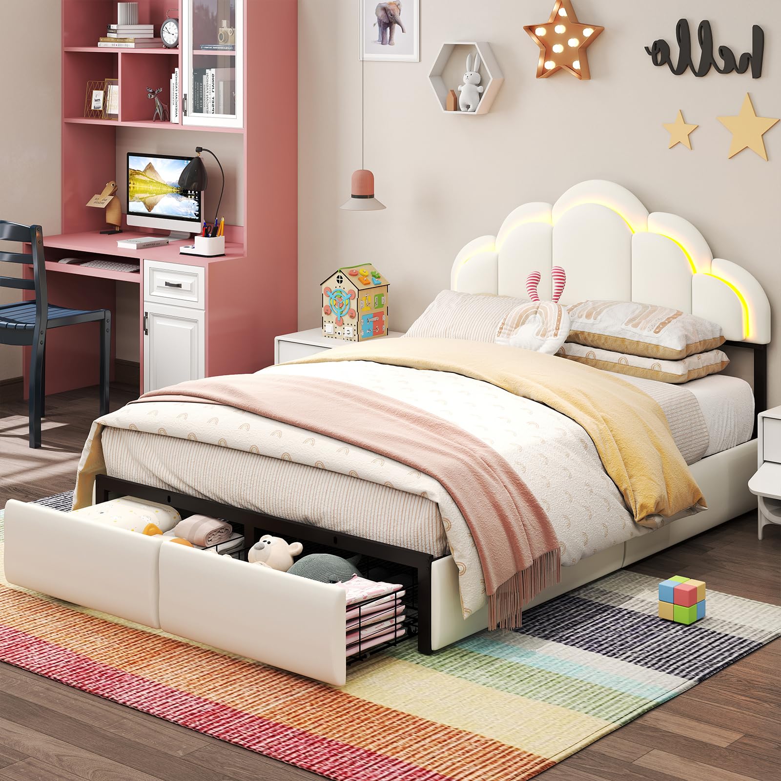 Chic Double Wavy Headboard Velvet Princess Platform Bed