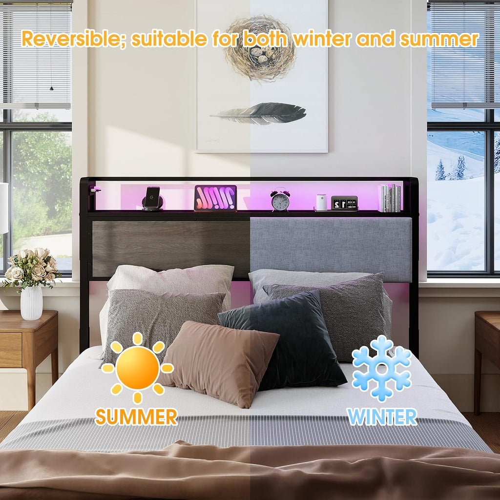 Convertible Reversible Headboard with RGB LED & Charging Station - twin/full/queen