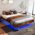 Floating Bed Frame Queen with LED Lights,No Box Spring Needed, Noise Free