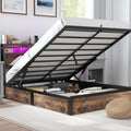 Hydraulic Lift Up Storage Bed Frame with LED Lights & Charging Station | Full & Queen
