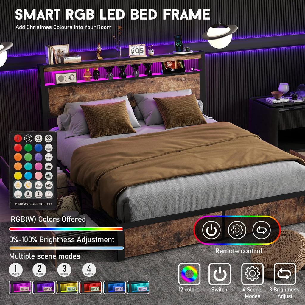 Full Size Lift Up Storage Bed Frame with Charging Station