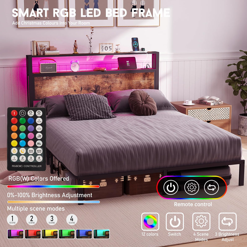 Full Size Lift Up Storage Bed Frame with Charging Station