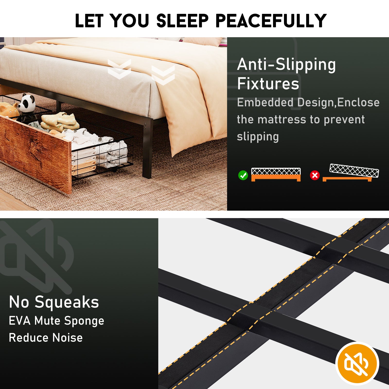 Retro Brown Storage Bed Frame with RGB LED & USB Charging – Full / Queen